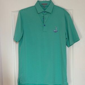 Peter Millar Green Striped Polo Shirt